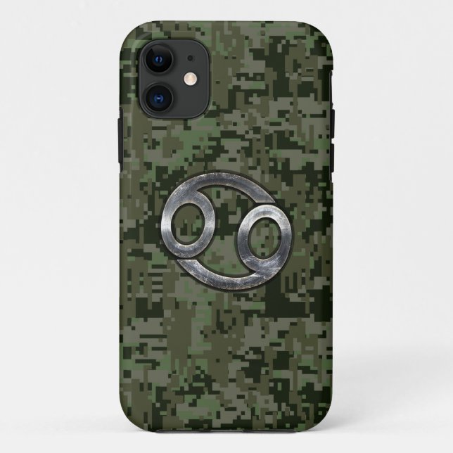 Cancer Zodiac Sign on Green Digital Camouflage Case-Mate iPhone Case (Back)