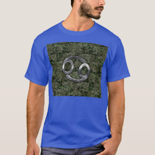 Cancer Zodiac Sign on Green Digital Camouflage T-Shirt