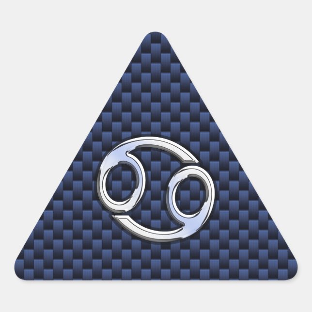 Cancer Zodiac Sign on Navy Blue Carbon Fibre Print Triangle Sticker (Front)