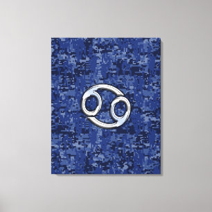 Cancer Zodiac Sign on Navy Blue Digital Camo