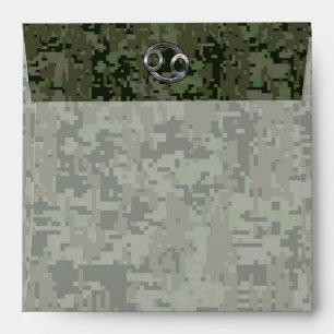Cancer Zodiac Sign on Olive Green Digital Camo Envelopes