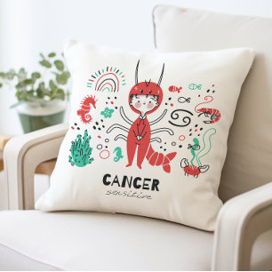 Cancer Zodiac Sign Pillow, Astrology Throw Pillow