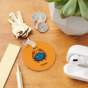 Cancer Zodiac Sign Pop Art - Retro Celestial Crab Keychain