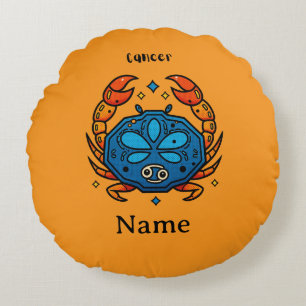 Cancer Zodiac Sign Pop Art - Retro Celestial Crab  Round Pillow