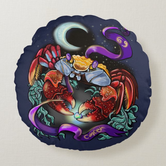 Cancer zodiac sign round pillow (Front)