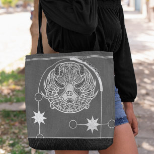 Cancer Zodiac Sign Silver White Grey Mandala Tote Bag
