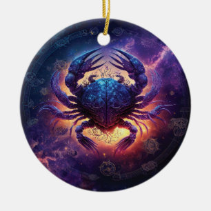 Cancer Zodiac Sign Watercolor Design Ceramic Ornament