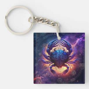 Cancer Zodiac Sign Watercolor Design Keychain