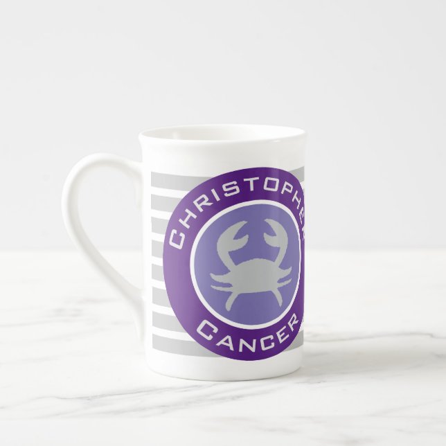 Cancer Zodiac Star Sign with Owner's Name on a Bone China Mug (Left)