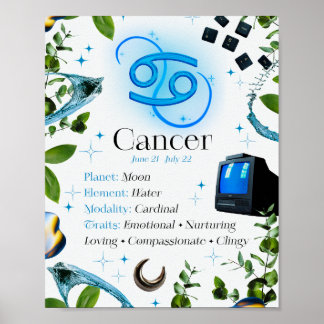 Cancer Zodiac Star Sign Y2K White 4:5 Poster