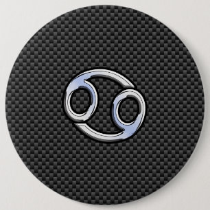 Cancer Zodiac Symbol Black Carbon Fibre Print 6 Inch Round Button
