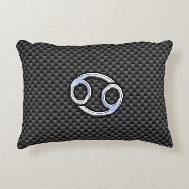 Cancer Zodiac Symbol Black Carbon Fibre Print Accent Pillow (Front)