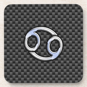 Cancer Zodiac Symbol Charcoal Carbon Fibre Print Coaster