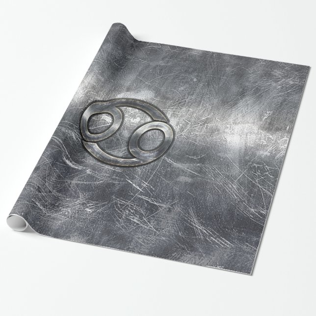 Cancer Zodiac Symbol in Distressed Decor Wrapping Paper (Unrolled)