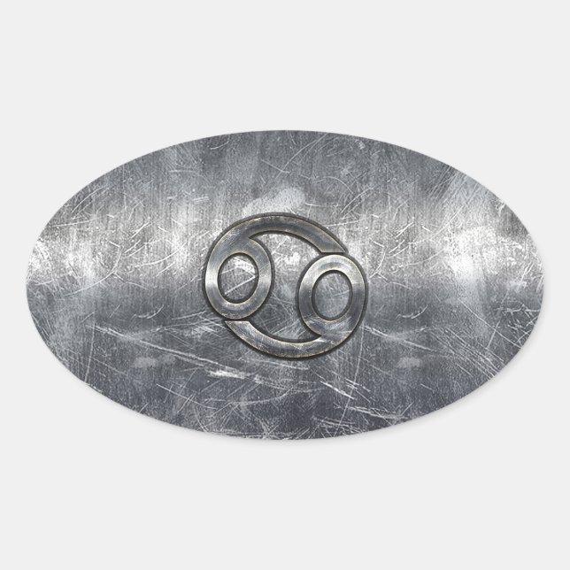 Cancer Zodiac Symbol in Industrial Style Oval Sticker (Front)