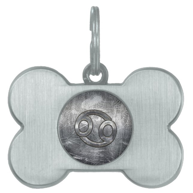 Cancer Zodiac Symbol Industrial Style Pet Name Tag (Front)