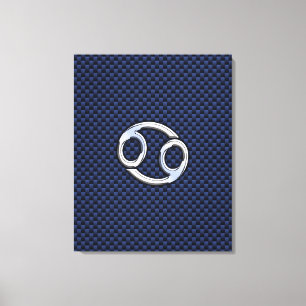 Cancer Zodiac Symbol Navy Blue Carbon Fibre Print