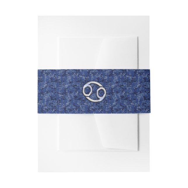 Cancer Zodiac Symbol Navy Blue Digital Camouflage Invitation Belly Band (Front Example)
