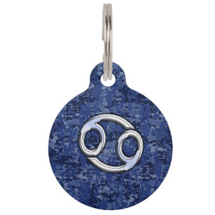 Cancer Zodiac Symbol Navy Blue Digital Camouflage Pet Tag