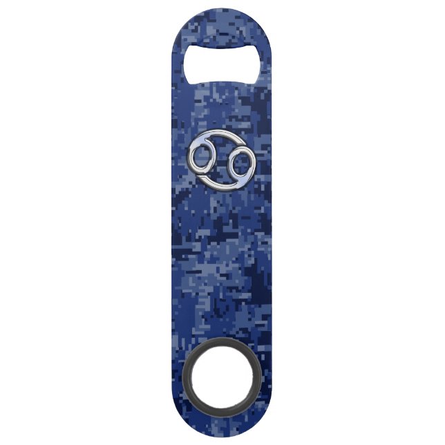 Cancer Zodiac Symbol Navy Blue Digital Camouflage Speed Bottle Opener (Front)