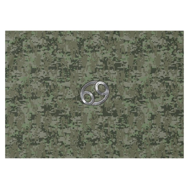 Cancer Zodiac Symbol on Green Digital Camo Tablecloth (Front (Horizontal))