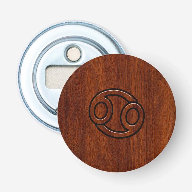 Cancer Zodiac Symbol on Mahogany Style Bottle Opener (Front)