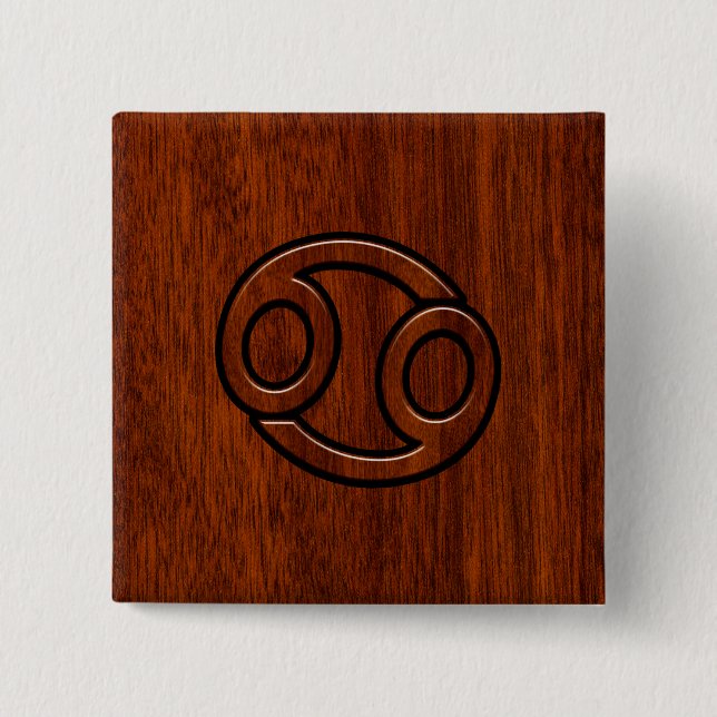 Cancer Zodiac Symbol on Mahogany Style Decor 2 Inch Square Button (Front)