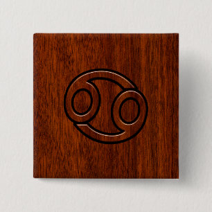 Cancer Zodiac Symbol on Mahogany Style Decor 2 Inch Square Button