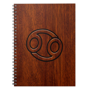 Cancer Zodiac Symbol on Mahogany Style Decor Notebook