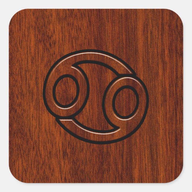 Cancer Zodiac Symbol on Mahogany Style Decor Square Sticker (Front)