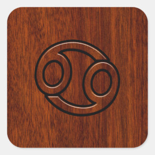 Cancer Zodiac Symbol on Mahogany Style Decor Square Sticker