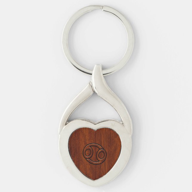 Cancer Zodiac Symbol on Mahogany Style Keychain (Front)