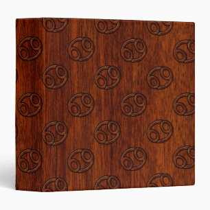 Cancer Zodiac Symbol on Mahogany Wood Style Binder