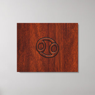 Cancer Zodiac Symbol on Mahogany Wood Style Canvas Print