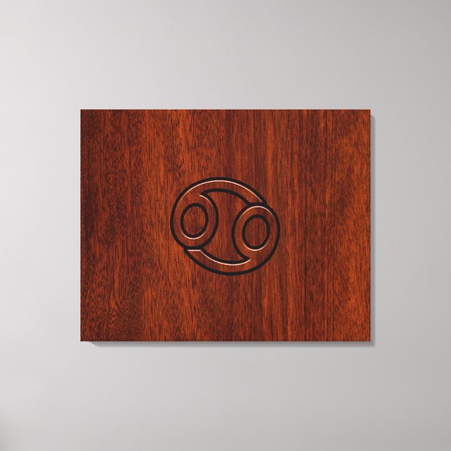 Cancer Zodiac Symbol on Mahogany Wood Style Canvas Print (Front)