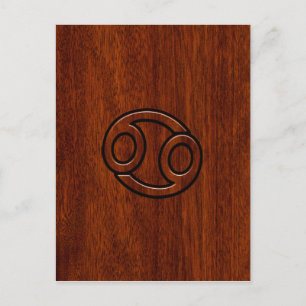 Cancer Zodiac Symbol on Mahogany Wood Style Postcard