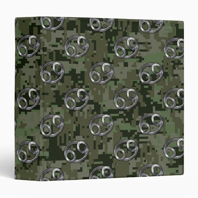 Cancer Zodiac Symbol on Woodland Digital Camo Binder (Front/Spine)