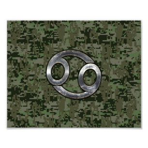 Cancer Zodiac Symbol on Woodland Digital Camo Photo Print