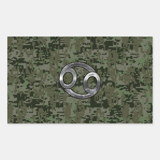 Cancer Zodiac Symbol on Woodland Digital Camo Sticker (Front)