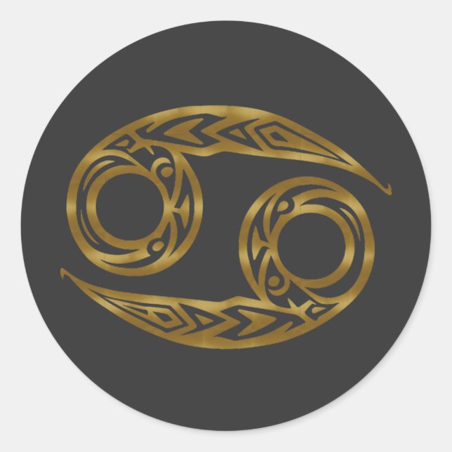 Cancer Zodiac - Tribal Gold Classic Round Sticker (Front)