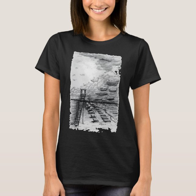 Cancun Beach cloudy black and white T-Shirt (Front)