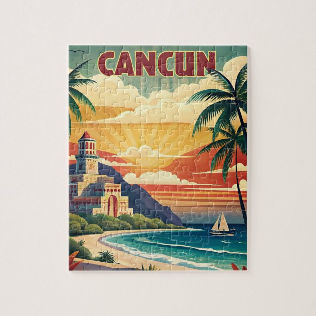 Cancun Beach Mexico Vintage Travel Jigsaw Puzzle (Vertical)