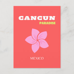 Cancun, Cancun Travel Art, Preppy, Pink, Red Holiday Postcard
