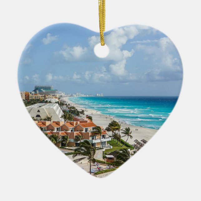 Cancun city on beachside ceramic ornament (Front)