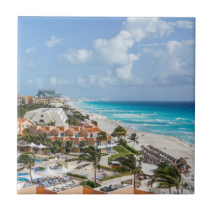 Cancun city on beachside tile