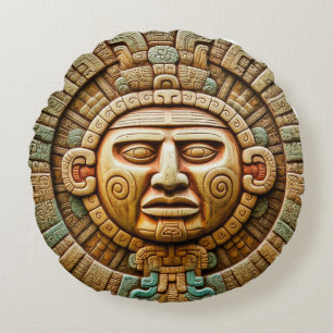 Cancun Mayan Sun God Mexico Travel Round Pillow