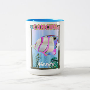 Cancun Mexican tropical travel poster Two-Tone Coffee Mug