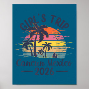 Cancun Mexico Beach Girls Trip Illustration Poster