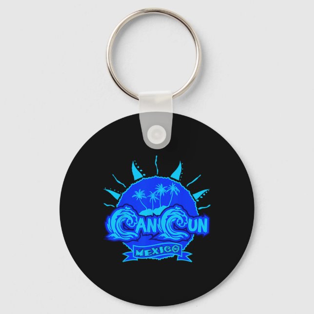 Cancun Mexico Beach Palm Tree Party Destination Gi Keychain (Front)