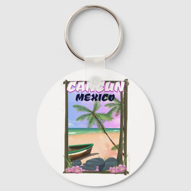 Cancun Mexico beach poster. Keychain (Front)